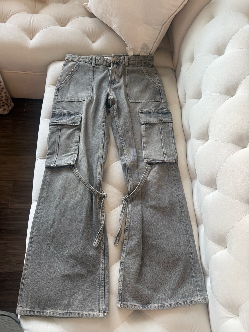 Zara Gray Bootcut Cargo Jeans with Utility Straps